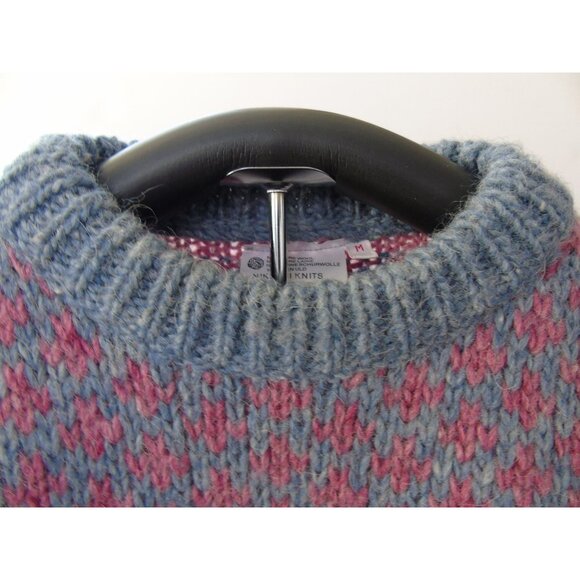 Vintage Womens 1980's Nikolai Knits Sweater Made in Denmark Pink Blue Medium - Picture 3 of 8